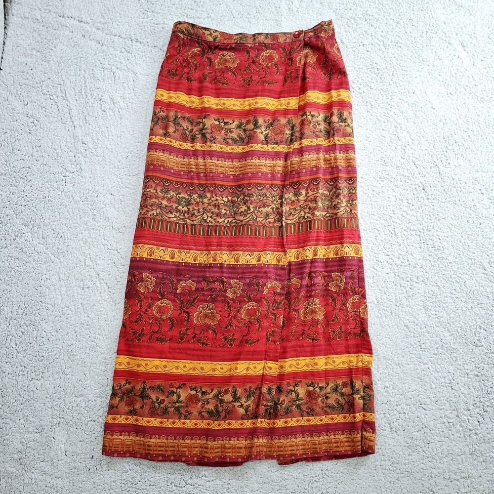 Vtg 90s Stonebridge Skirt ‎ 10 Floral Half Wrap Straight Maxi Travel Resort